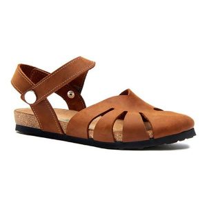 Comfortfusse Skórzane sandały w kolorze brązowym rozmiar: 38. Brązowe sandały Comfortfüße, bez wzorów, z nubiku, bez obcasa, bez zapięcia. Za 197,17 zł.