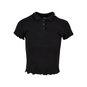 Koszulka Polo Damska Prążkowana. Czarne bluzki Urban Classics, xs, bez wzorów, prążkowane, bez kołnierzyka, bez ramiączek. Za 129,99 zł.
