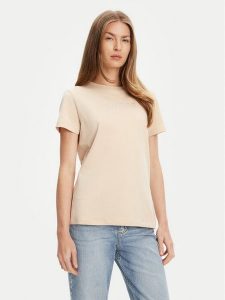 Guess T-Shirt V3BI11 J1314 Beżowy Regular Fit. Brązowe t-shirty Guess, l, z aplikacjami, z bawełny, bez kołnierzyka, bez ramiączek. Za 109,99 zł.