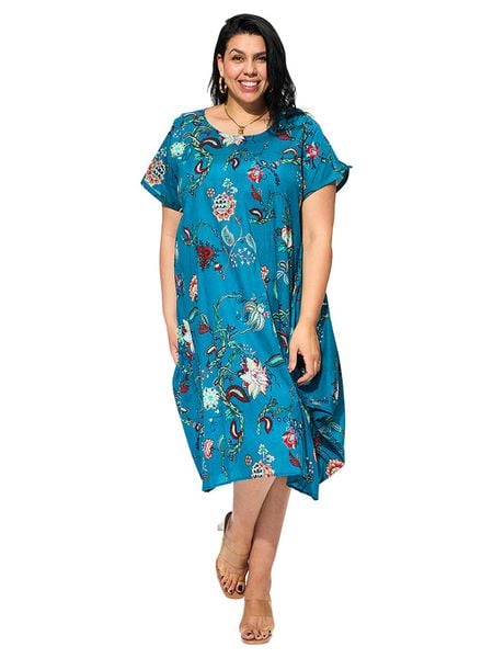 Aller Simplement Sukienka w kolorze niebieskim ze wzorem rozmiar: 42/44. Niebieskie sukienki Aller Simplement, bez wzorów, z bawełny, klasyczne, bez kołnierzyka, bez ramiączek, midi. Za 127,35 zł.