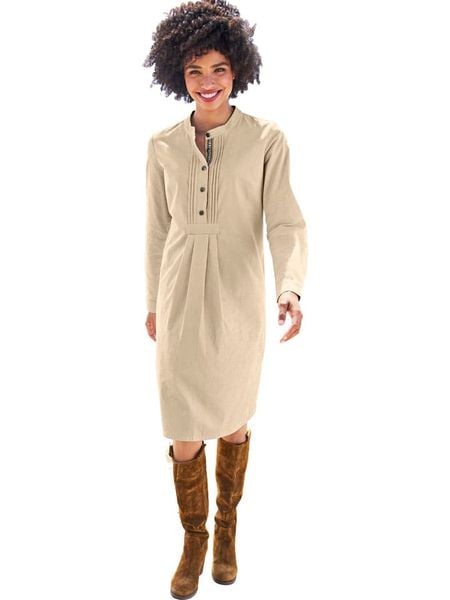 Heine Sukienka w kolorze beżowym rozmiar: 44. Brązowe sukienki Heine, bez wzorów, z bawełny, bez kołnierzyka, bez ramiączek, midi. Za 82,83 zł.