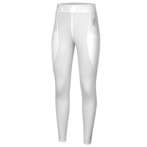 Legginsy do jazdy konnej damskie Start Kensington elastyczne, z pełnym lejem. Białe legginsy START, bez wzorów. Za 212,99 zł.