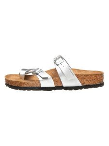 Birkenstock Japonki "Mayari" w kolorze srebrnym rozmiar: 36. Szare klapki Birkenstock, bez wzorów, z otwartym noskiem, bez obcasa. Za 231,45 zł.