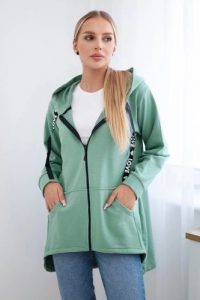 Bluza z dłuższym tyłem i kapturem ciemno miętowa. Zielone bluzy KESI, na jesień, l, bez wzorów, z bawełny. Za 278,10 zł.