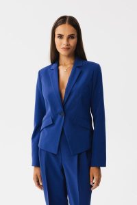 Chabrowa Elegancka Krótka Marynarka. Niebieskie marynarki i żakiety MOE, l, bez wzorów, z elastanu, eleganckie. Za 369,90 zł.