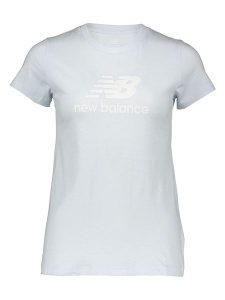 New Balance Koszulka "Essentials" w kolorze błękitnym rozmiar: XS. Niebieskie bluzki New Balance, xs, bez wzorów, z bawełny, bez kołnierzyka, bez ramiączek. Za 70,24 zł.