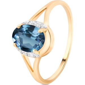 Wspaniały Złoty Pierścionek - złoto żółte 585, Diament 0,02ct,topaz london blue. Pierścionki marki W.KRUK. Za 999,00 zł.