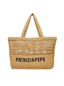 Patrizia Pepe Torebka 2B0119/V039 Beżowy. Brązowe shopper bag Patrizia Pepe, bez wzorów, z tworzywa sztucznego, bez dodatków. Za 549,99 zł.