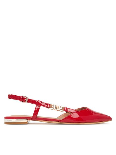 Guess Sandały FLTFR2 PAF05 Czerwony. Czerwone sandały Guess, z aplikacjami, ze skóry, bez obcasa, na płaskiej podeszwie, bez zapięcia. Za 399,99 zł.