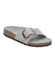 Birkenstock Skórzane klapki "Madrid" w kolorze szarym rozmiar: 37. Szare klapki Birkenstock, bez wzorów, z otwartym noskiem, bez obcasa. Za 464,46 zł.