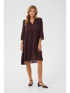 Kaffe Sukienka w kolorze brązowym rozmiar: 42. Brązowe sukienki Kaffe, na co dzień, s, bez wzorów, z wiskozy, klasyczne, bez kołnierzyka, bez ramiączek, midi, proste. Za 130,99 zł.