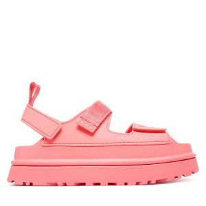 Sandały Ugg. Czerwone sandały Ugg, bez wzorów, bez obcasa, na płaskiej podeszwie, bez zapięcia. Za 469,99 zł.
