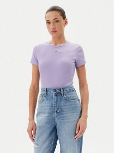 Tommy Jeans T-Shirt Essential DW0DW17383 Fioletowy Slim Fit. Fioletowe t-shirty Tommy Jeans, l, bez wzorów, z bawełny, bez kołnierzyka, bez ramiączek. Za 99,99 zł.