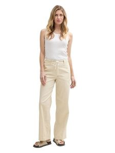 Tom Tailor Spodnie w kolorze beżowym rozmiar: 44/L32. Brązowe spodnie z wysokim stanem Tom Tailor, bez wzorów, z bawełny, z podwyższonym stanem. Za 118,28 zł.