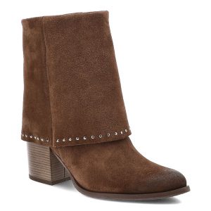 Brązowe Botki Karino Eleganckie Kowbojki Damskie. Brązowe botki Karino, na jesień, bez wzorów, z weluru, bez obcasa, na obcasie, bez zapięcia. Za 469,00 zł.