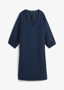 Sukienka z czystego lnu, rękawy 3/4. Czerwone sukienki bonprix, na lato, bez wzorów, ze lnu, bez kołnierzyka, bez ramiączek, mini. Za 269,99 zł.