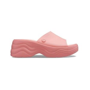 Klapki Dla Dorosłych Crocs Skyline Slide. Czerwone klapki Crocs, bez wzorów, z materiału, bez obcasa. Za 197,99 zł.