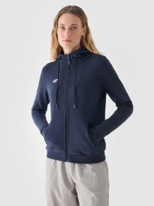 4F Bluza dresowa rozpinana z kapturem damska - granatowa L. Niebieskie bluzy 4f, l, bez wzorów, z bawełny, z kapturem. Za 189,99 zł.