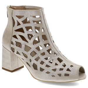 Złote Botki Exquisite Skórzane Buty Damskie. Żółte botki Exquisite, z aplikacjami, ze skóry, bez obcasa, na słupku, bez zapięcia. Za 349,00 zł.