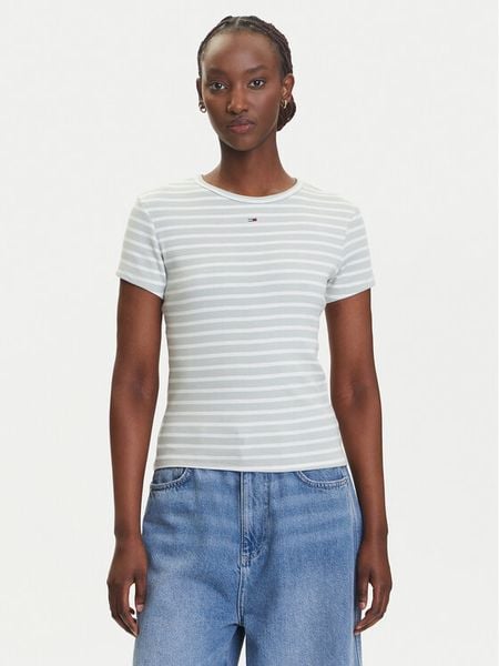 Tommy Jeans T-Shirt Essential DW0DW17383 Zielony Slim Fit. Zielone t-shirty Tommy Jeans, m, bez wzorów, z bawełny, bez kołnierzyka, bez ramiączek. Za 89,99 zł.