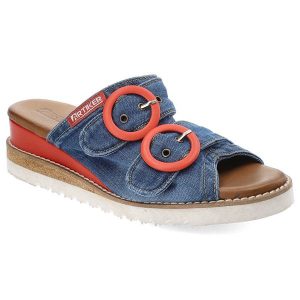 Niebiesko-Czerwone Klapki Artiker Stylowe Jeansowe Klapki Damskie Na Koturnie. Czerwone klapki ARTIKER, bez wzorów, z gumy, bez obcasa, na koturnie. Za 239,00 zł.
