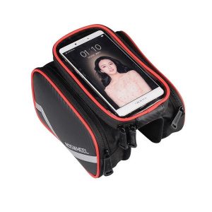 Sakwa rowerowa na ramę SAHOO, z pokrowcem na telefon. Czarne torebki klasyczne SAHOO, bez wzorów, bez dodatków. Za 53,99 zł.