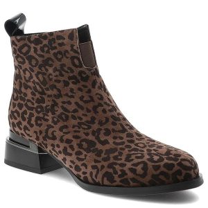 Brązowe Botki S.Barski Eleganckie Buty Damskie Panterka. Brązowe botki S.BARSKI, bez wzorów, bez obcasa, na obcasie, bez zapięcia. Za 263,99 zł.