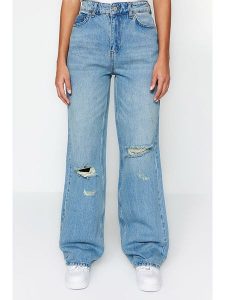 Trendyol Dżinsy - Comfort fit - w kolorze błękitnym rozmiar: 34. Niebieskie jeansy Trendyol, bez wzorów, z bawełny, z podwyższonym stanem. Za 100,99 zł.
