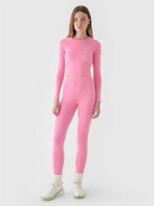 4F Legginsy dzianinowe damskie - różowe S. Czerwone legginsy 4f, bez wzorów, z bawełny, z podwyższonym stanem. W wyprzedaży za 39,99 zł.