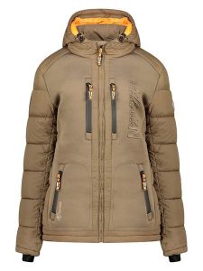 Geographical Norway Kurtka zimowa "Beachwood" w kolorze szarobrązowym rozmiar: XXL. Brązowe kurtki Geographical Norway, na zimę, xxl, z aplikacjami, z puchu, bez kaptura. Za 375,96 zł.