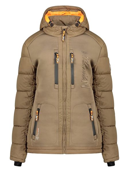 Geographical Norway Kurtka zimowa "Beachwood" w kolorze szarobrązowym rozmiar: M. Brązowe kurtki Geographical Norway, na zimę, m, z aplikacjami, z puchu, bez kaptura. Za 327,10 zł.