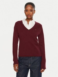 Tommy Hilfiger Sweter WW0WW43505 Bordowy Regular Fit. Czerwone swetry klasyczne TOMMY HILFIGER, xxs, z wełny, bez kołnierzyka. Za 299,99 zł.