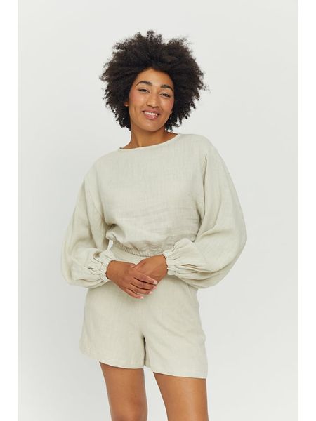 MAZINE Lniana bluzka "Nila" w kolorze kremowym rozmiar: L. Brązowe bluzki MAZINE, l, bez wzorów, ze lnu, bez kołnierzyka, bez ramiączek. Za 74,81 zł.