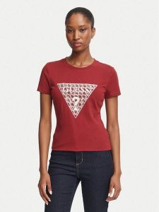 Guess T-Shirt W6BI61 K7948 Bordowy Regular Fit. Czerwone t-shirty Guess, xs, z aplikacjami, z bawełny, bez kołnierzyka, bez ramiączek. Za 194,99 zł.