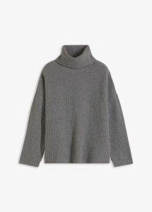 Prążkowany sweter z golfem. Szare golfy bonprix, bez wzorów, prążkowane. Za 114,99 zł.