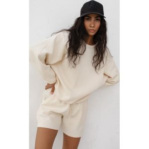 Bluza o kroju regular fit z dzianiny WAFLOWEJ w kolorze BRIGHT BEIGE - CODY. Brązowe bluzy Marsala, bez wzorów, z bawełny. Za 249,90 zł.