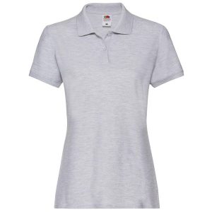 Damska Koszulka Polo Premium Heather. Szare koszulki sportowe FRUIT OF THE LOOM, bez wzorów, bez ramiączek. Za 65,99 zł.
