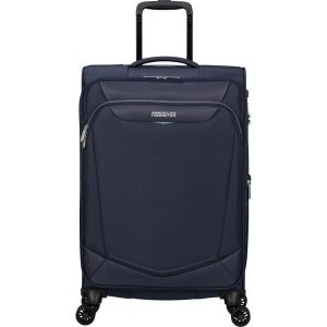 Walizka na 4 kółkach American Tourister Summerride M EXP TSA. Niebieskie walizki AMERICAN TOURISTER, bez wzorów. Za 524,40 zł.