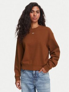 HUGO Bluza Delessa 50534344 Brązowy Regular Fit. Brązowe bluzy Hugo, xl, bez wzorów, z bawełny, bez kaptura. Za 359,99 zł.