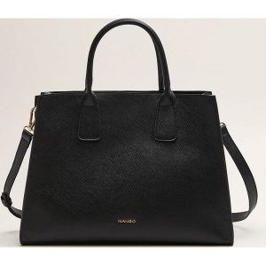 Mango - Torebka Gonzalo. Czarne shopper bag marki Mango, w paski, z materiału. Za 139,90 zł.