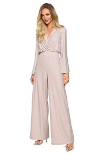 Elegancki Kombinezon z Brokatem - Szampański,. Brązowe kombinezony MOE, l, bez wzorów, z elastanu, eleganckie, bez kołnierzyka, bez ramiączek. Za 306,94 zł.