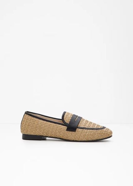 Półbuty wsuwane loafer. Brązowe balerinki bonprix, bez wzorów, z materiału, bez obcasa, bez zapięcia. Za 117,99 zł.