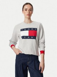 Tommy Jeans Bluza Flag DW0DW23906 Szary jasny Regular Fit. Szare bluzy Tommy Jeans, s, bez wzorów, z bawełny, bez kaptura. Za 368,99 zł.