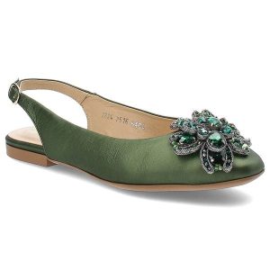 Zielone Sandały Armodo Eleganckie Obuwie Damskie. Zielone sandały Armodo, bez wzorów, ze skóry, bez obcasa, na obcasie, bez zapięcia. Za 389,00 zł.