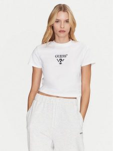 Guess T-Shirt V4YI20 KCDH1 Biały Boxy Fit. Białe t-shirty Guess, xl, z aplikacjami, z bawełny, bez kołnierzyka, bez ramiączek. Za 109,99 zł.