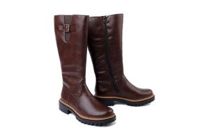 RIEKER 72694-25 brown, kozaki damskie. Brązowe kozaki Rieker, bez wzorów, bez obcasa, na obcasie, bez zapięcia. Za 399,90 zł.