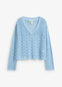 Lekki sweter ażurowy. Brązowe swetry klasyczne bonprix, z dzianiny, bez kołnierzyka. Za 92,99 zł.