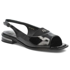 Czarne Sandały S.Barski Modne Lakierowane Buty Damskie. Czarne sandały S.BARSKI, z aplikacjami, z lakierowanej skóry, bez obcasa, na obcasie, bez zapięcia. Za 209,00 zł.