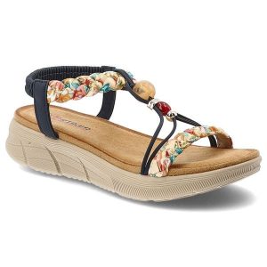 Sandały damskie Artiker, cholewka ze skóry ekologicznej cienkie paski z przodu ozdobne metalowe detale, granatowe, 58C0002. Niebieskie sandały ARTIKER, bez wzorów, ze skóry ekologicznej, bez obcasa, na platformie, bez zapięcia. Za 169,00 zł.