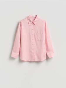 Koszula z lnem - pastelowy róż. Czerwone koszule Reserved, l, bez wzorów, z tkaniny, bez kołnierzyka, bez ramiączek. Za 119,99 zł.